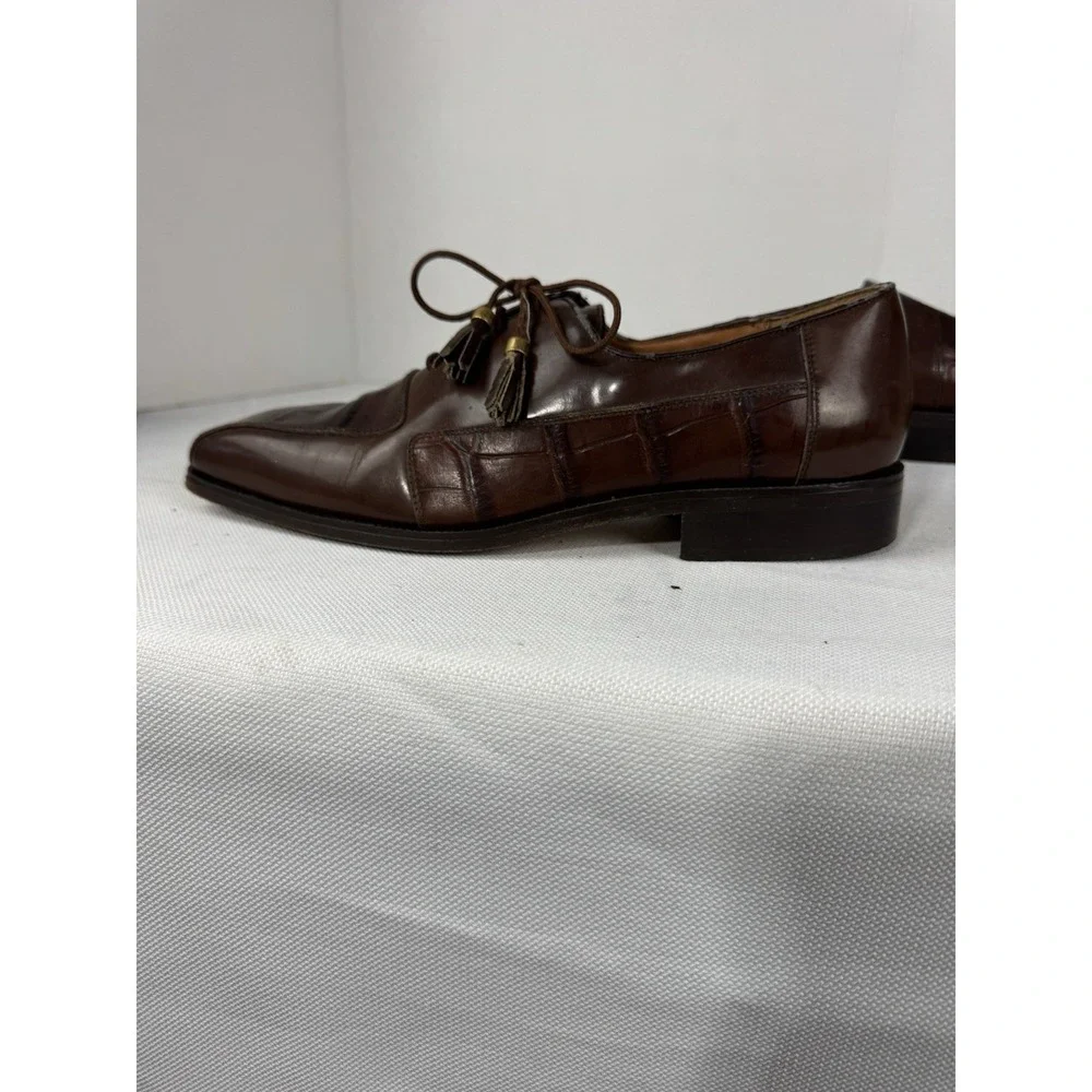 Marco Vicci‎ Rockford Croc Embossed Leather Wingtips tassels size 10